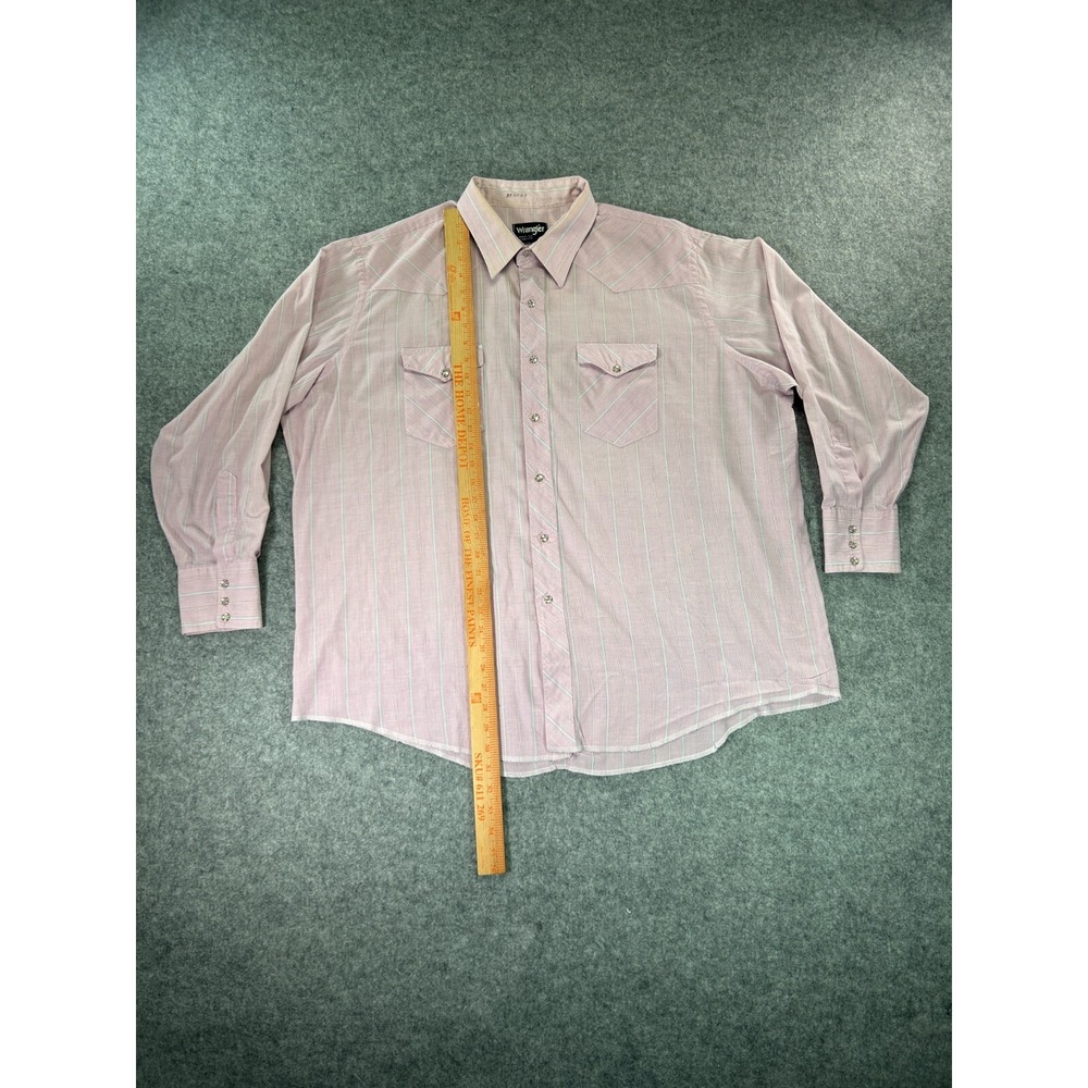 Vintage Wrangler Shirt Mens 19-35 Cowboy Cut Big Mans Fit Stripe Pearl Snap - Picture 3 of 10